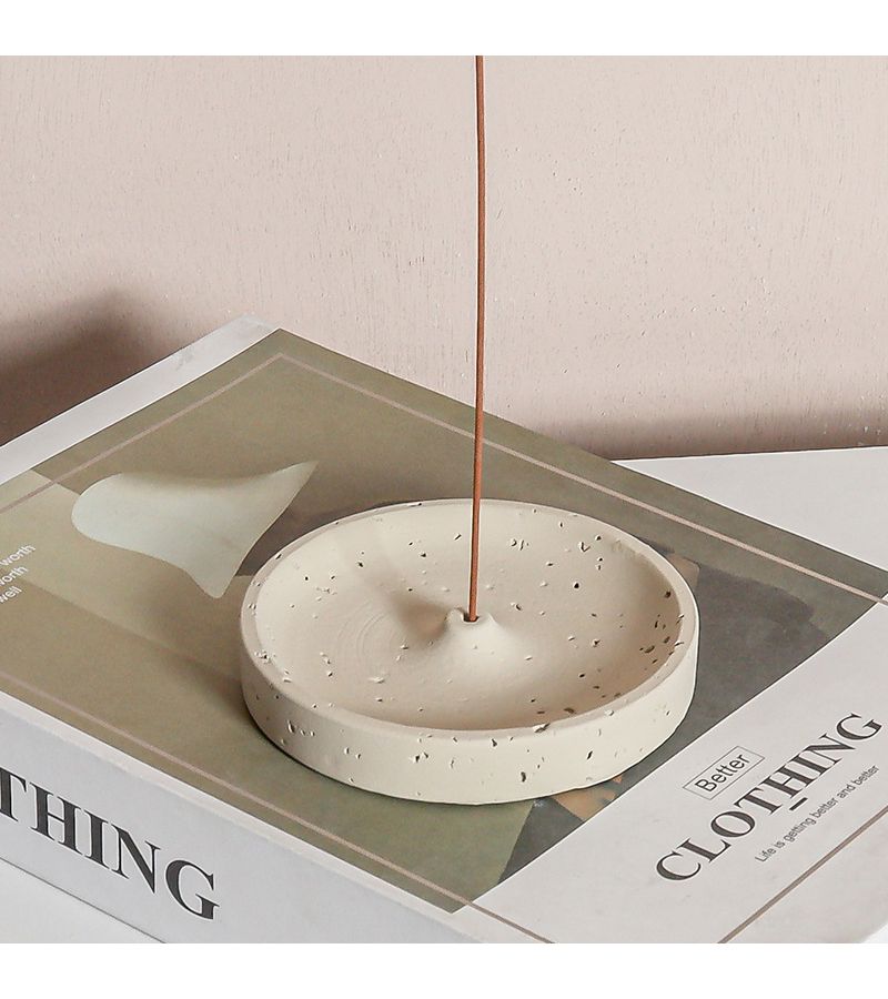 Black Cement Round Incense Holder Plate Modern Minimalist Desktop Decoration - Image 2
