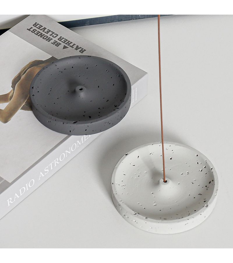 Black Cement Round Incense Holder Plate Modern Minimalist Desktop Decoration - Image 3