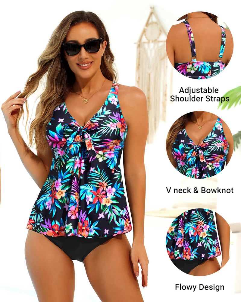 Yonique Womens Flowy Tankini Tops Only Modest Swim Tops Loose Fit Bathing Suit Tops No Bottom Multi Floral XXL - Image 5
