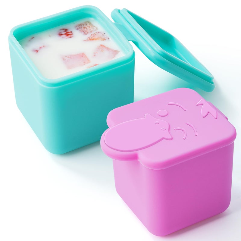 Homotte Homotte Leakproof Dips Containers Compatible with Most Bento Lunch Box 2x 4 oz Salad Dressing Container To Go Small Silicone Snack Condiment Container with Lids for kids PinkTeal 