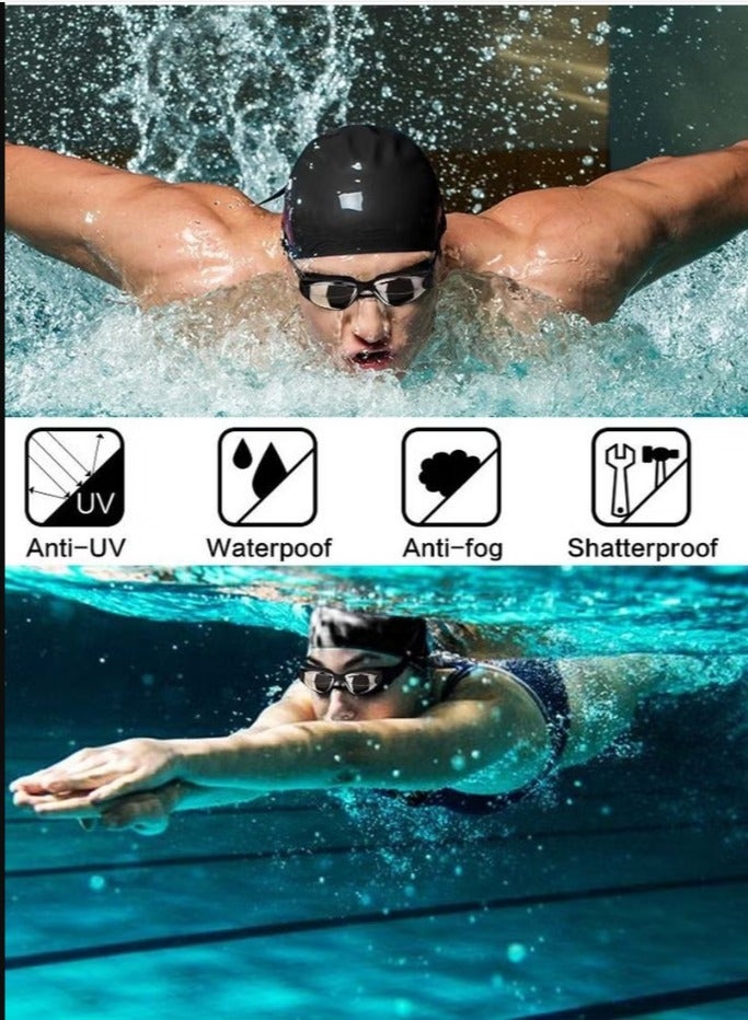 Generic Professional Waterproof Swimming Goggles Mirrored Lens With ultra wide and clear view comes with plastic case Nose Clip with Earplugs and Swimming cap All in one set anti fog swimming goggles - Image 2