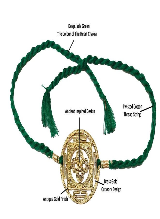 ATHZ Brass Rakhi with Dark Green thread The colour of Heart Chakra for Bhaiya Rakhis Cutwork Brass Dial for Rakshabandhan - Image 3