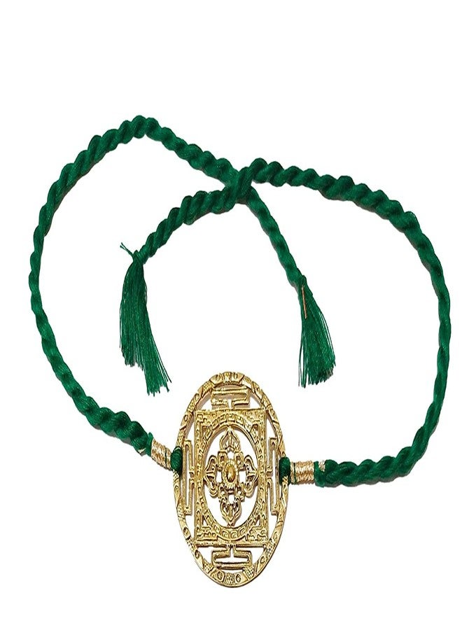 ATHZ Brass Rakhi with Dark Green thread The colour of Heart Chakra for Bhaiya Rakhis Cutwork Brass Dial for Rakshabandhan - Image 1