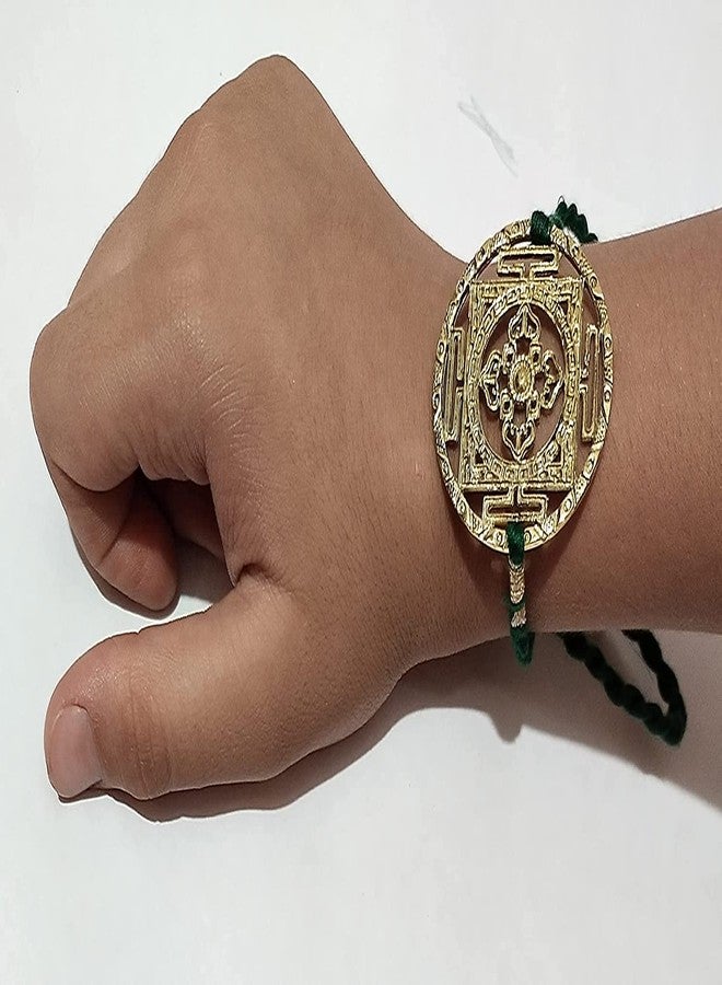 ATHZ Brass Rakhi with Dark Green thread The colour of Heart Chakra for Bhaiya Rakhis Cutwork Brass Dial for Rakshabandhan - Image 4