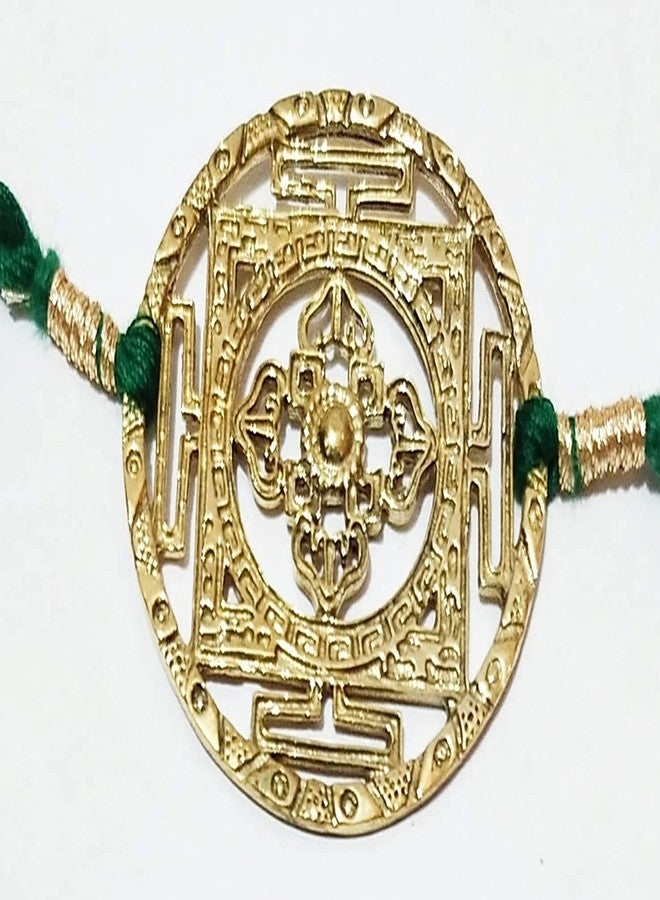 ATHZ Brass Rakhi with Dark Green thread The colour of Heart Chakra for Bhaiya Rakhis Cutwork Brass Dial for Rakshabandhan - Image 2