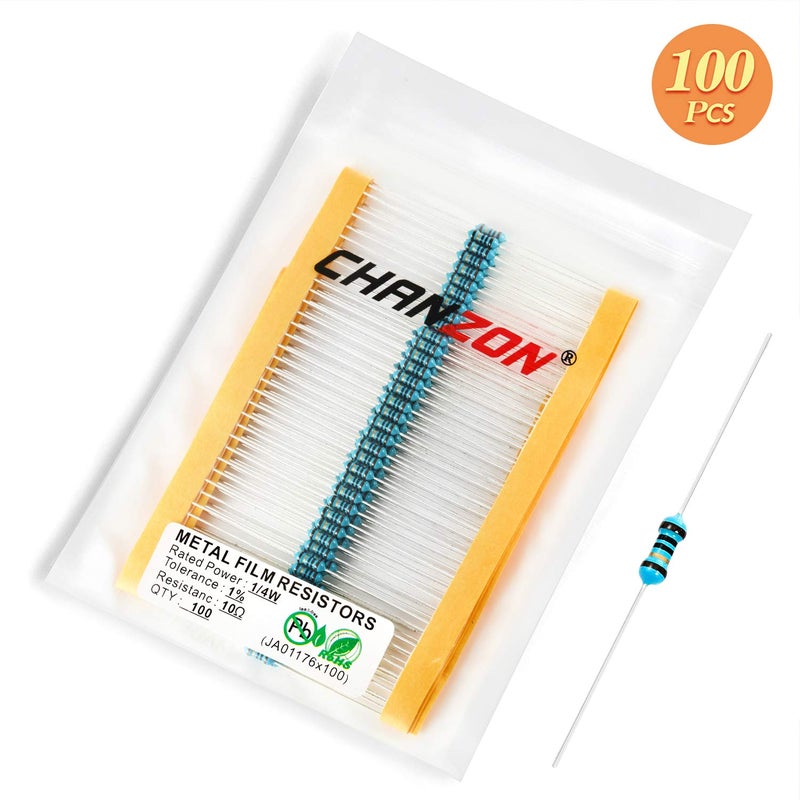 Chanzon 100Pcs 10 O Ohm Resistor 1/4W (0.25W) Metal Film Fixed Resistor 0.01 1% Tolerance 10R Mf Through Hole Resistors Current Limiting Rohs Certificated - Image 3