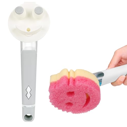 AMAZYC-US Smile Sponge Dish Wand Holder for Scrub Daddy, Soap Dispensing Handle, Scratch Free Kitchen Handle with Food Scraper - Image 1