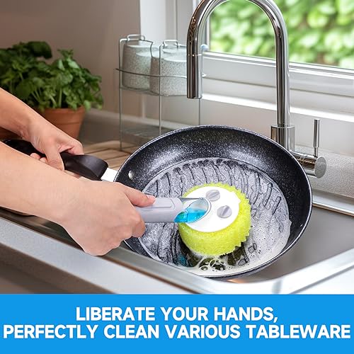 AMAZYC-US Smile Sponge Dish Wand Holder for Scrub Daddy, Soap Dispensing Handle, Scratch Free Kitchen Handle with Food Scraper - Image 4