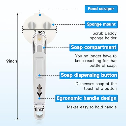 AMAZYC-US Smile Sponge Dish Wand Holder for Scrub Daddy, Soap Dispensing Handle, Scratch Free Kitchen Handle with Food Scraper - Image 5