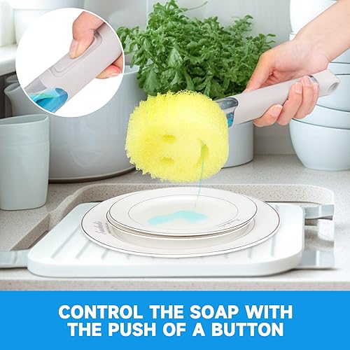 AMAZYC-US Smile Sponge Dish Wand Holder for Scrub Daddy, Soap Dispensing Handle, Scratch Free Kitchen Handle with Food Scraper - Image 2