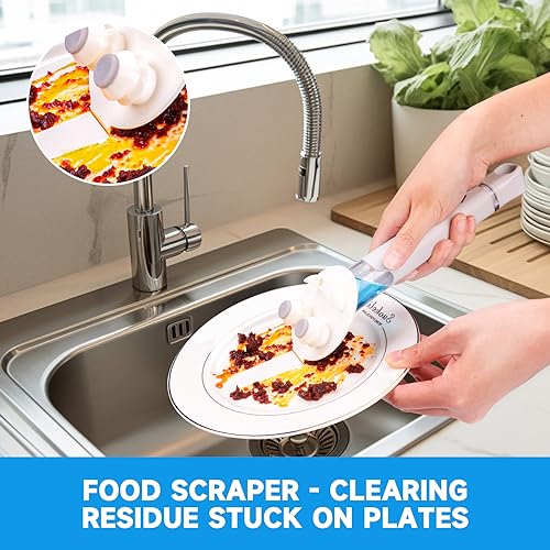 AMAZYC-US Smile Sponge Dish Wand Holder for Scrub Daddy, Soap Dispensing Handle, Scratch Free Kitchen Handle with Food Scraper - Image 3