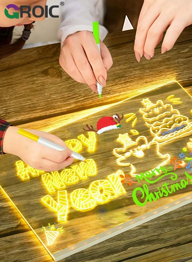 جرويك لوحة ملاحظات LED مع ألوان، 20 × 30 × 20 سم، لوحة رسائل أكريليك LED مع إضاءة، لوحة أكريليك مضيئة قابلة للمسح الجاف، لوحة رسم LED مع حامل، 7 أقلام تحديد، للمكتب والمدرسة والمنزل، لوحة جرافيتي للأطفال - Image 4