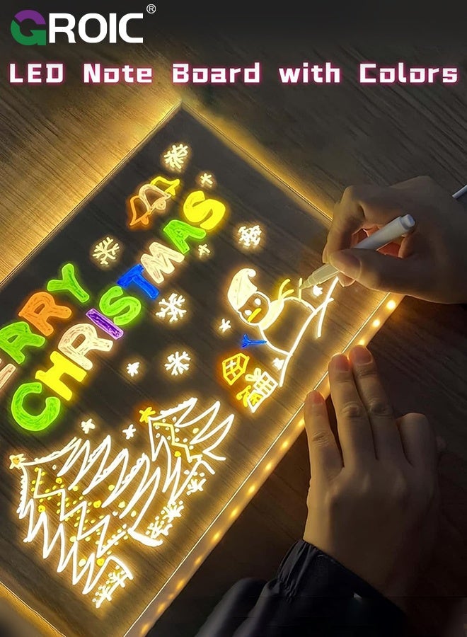 جرويك لوحة ملاحظات LED مع ألوان، 20 × 30 × 20 سم، لوحة رسائل أكريليك LED مع إضاءة، لوحة أكريليك مضيئة قابلة للمسح الجاف، لوحة رسم LED مع حامل، 7 أقلام تحديد، للمكتب والمدرسة والمنزل، لوحة جرافيتي للأطفال - Image 2