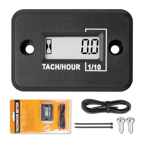 Jayron Nine-Rong Self-Powered Tach Hour Meter Digital LCD Inductive Tachometer Timing RPM Measuring Waterproof Design,for Gas Engine Lawn Mower Motorcycle Snowmobile Generator(2 Stroke)(Black) - Image 1