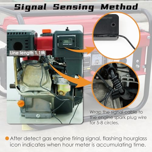 Jayron Nine-Rong Self-Powered Tach Hour Meter Digital LCD Inductive Tachometer Timing RPM Measuring Waterproof Design,for Gas Engine Lawn Mower Motorcycle Snowmobile Generator(2 Stroke)(Black) - Image 3