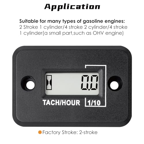 Jayron Nine-Rong Self-Powered Tach Hour Meter Digital LCD Inductive Tachometer Timing RPM Measuring Waterproof Design,for Gas Engine Lawn Mower Motorcycle Snowmobile Generator(2 Stroke)(Black) - Image 2