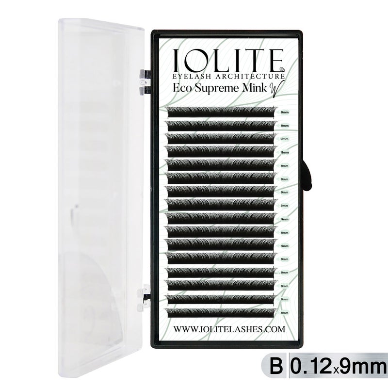 Iolite Eco Supreme Mink W Lashes B Curl – 0.12T Mix & 6mm–15mm | Pre-Fanned Volume Lash Extension Trays for Professional Lash Artists ISMWB12T - 9MM