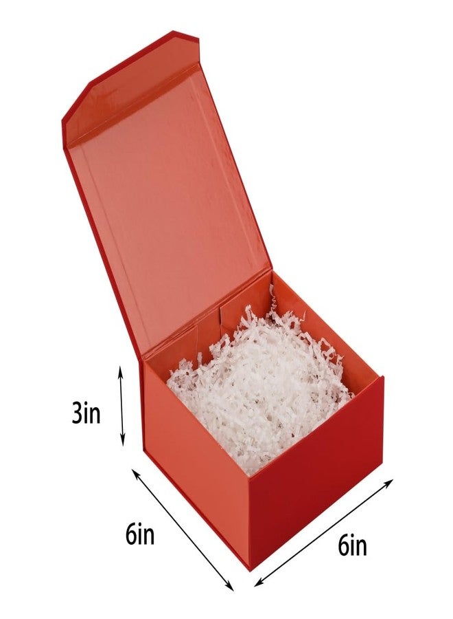 PACKGILO 1 Pcs 6x6x3 Inch Red Magnetic Gift Box Small Magnetic Box with Crinkle Paper Red Small Gift Box with Shredded Paper Luxury Gift Boxes with Lids for Presents - Image 3