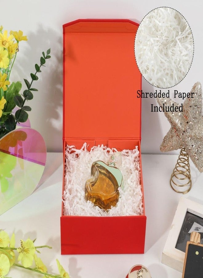 PACKGILO 1 Pcs 6x6x3 Inch Red Magnetic Gift Box Small Magnetic Box with Crinkle Paper Red Small Gift Box with Shredded Paper Luxury Gift Boxes with Lids for Presents - Image 2