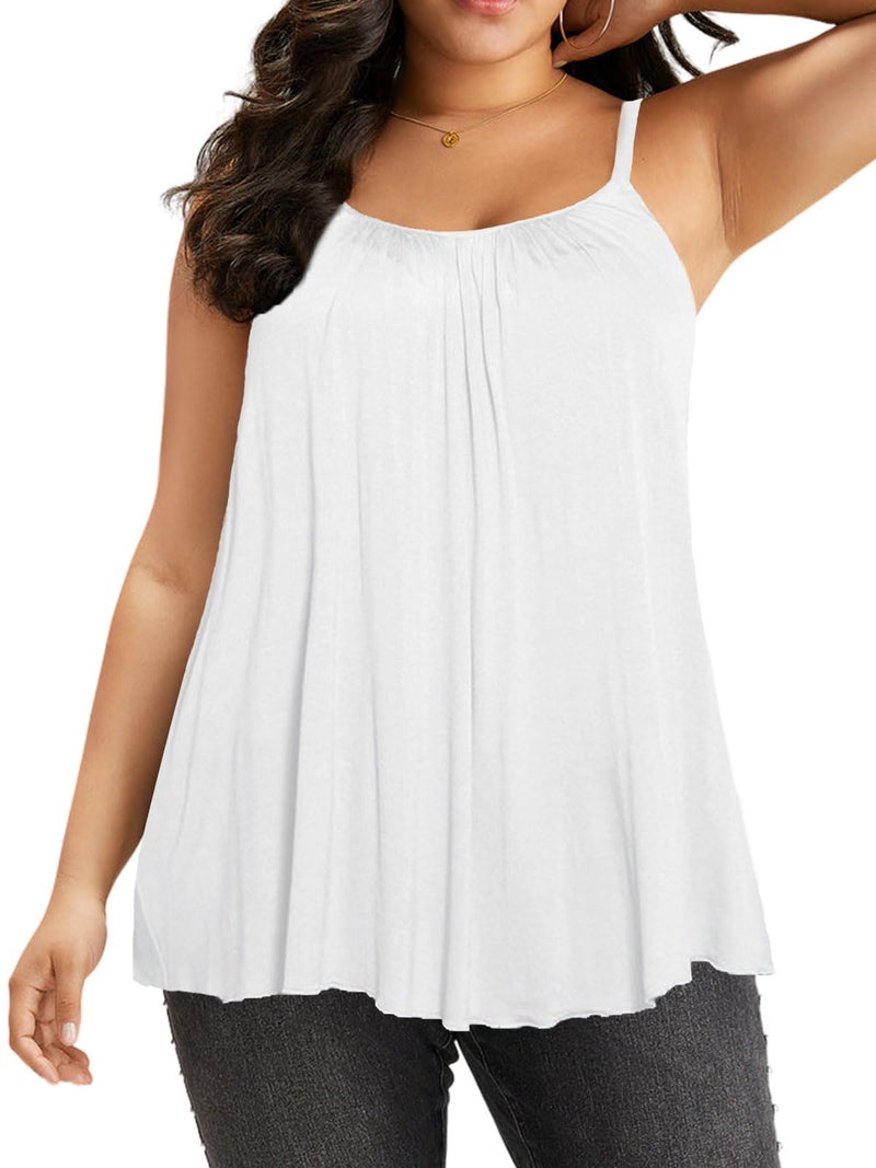 7th Element Plus Size Tank Tops for Womens Camisoles Cami Loose Fit Sleeveless Summer Dressy Shirts Blouse 2025 Summer(White,3X) - Image 1