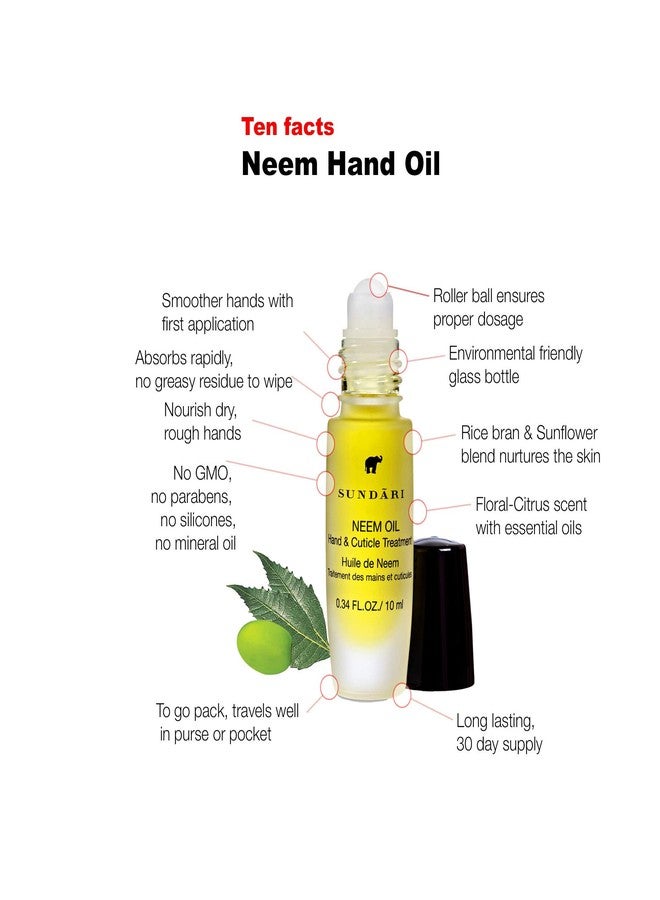 SUNDARI Neem Hand & Cuticle Treatment Oil – 0.34 Fl Oz, Roller for Dry Hands, Nails and Cuticles, Hydrating, Non-Greasy, Pure Plant & Herbal Extracts, Mess-Free Application, Deep Nourishment - Image 3