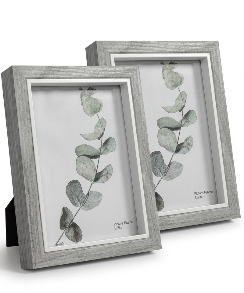 Afuly 5x7 Picture Frame Set of 2 Modern Photo Frame for 5x7 Inches Picture Display Deep Wood Grain Picture Frames Wall Tabletop Home Decor Gifts for Anniversary Birthday