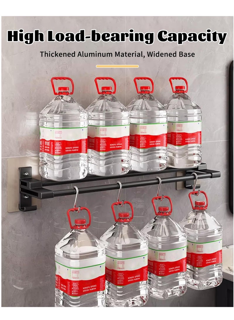 حامل منشفة ذاتي اللصق بطول 58 سم، حوامل ألمنيوم مقاومة للصدأ بطبقتين مع خطافات، بدون حفر، مثبت على الجدار للحمام والمطبخ، تصميم أنيق باللون الأسود - Image 5