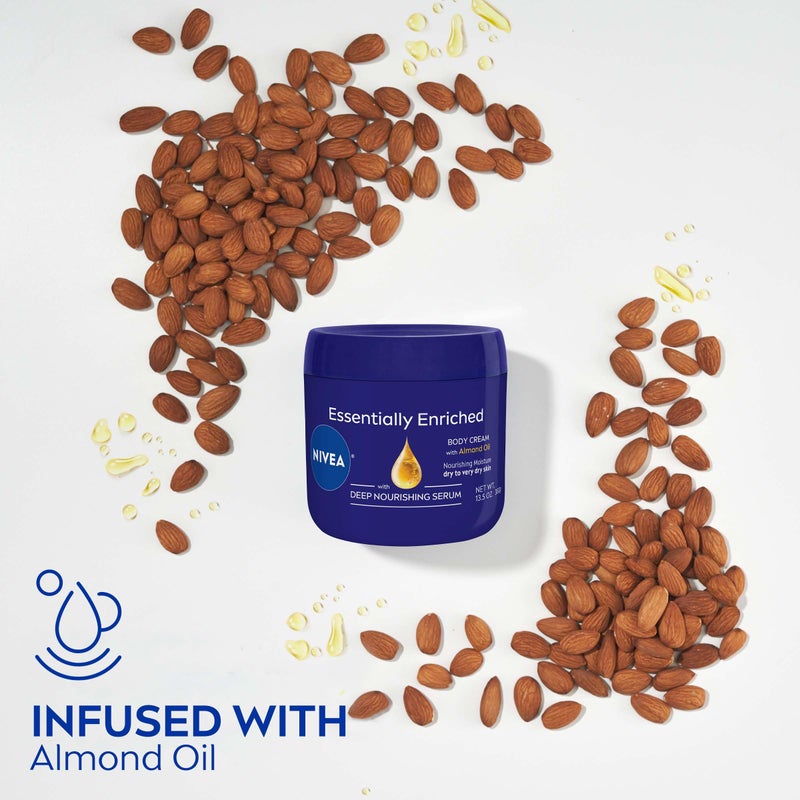 NIVEA Essentially Enriched Body Cream for Very Dry Skin with Almond Oil and Deep Nourishing Serum, 48-Hour Body Moisturizer, 13.5 Oz Jar - Image 2