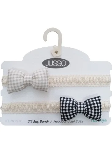 Jusso 2-Piece Hair Band with Bow Black-Beige