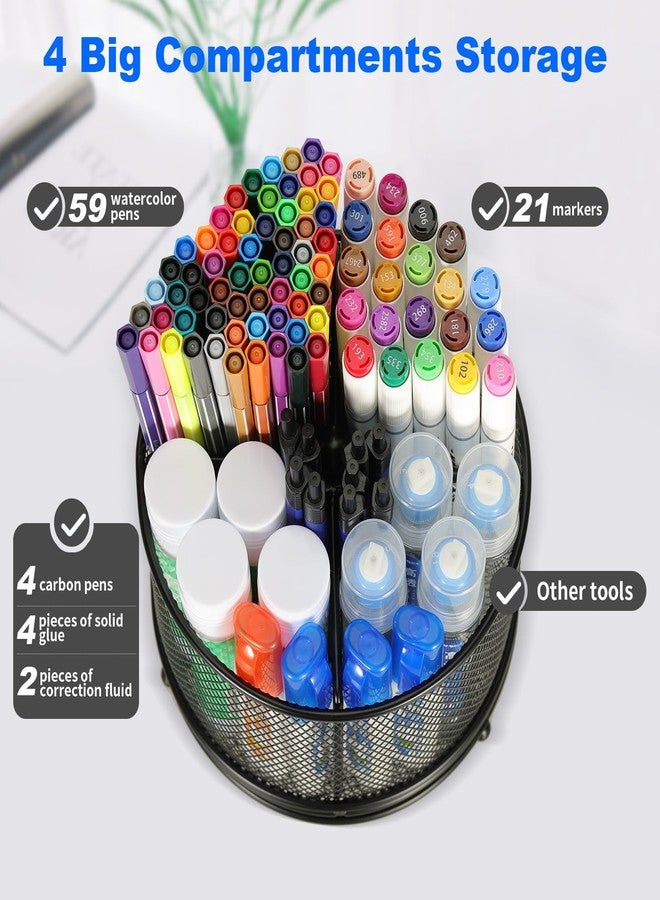 PNEUICALLY Pen Holder for Desk,360° Rotating Mesh Desk Organizer with Large Capacity 4 Compartments,Multi Functional Desk Accessories and Makeup Brush Holder for Office School Home (Black) - Image 4