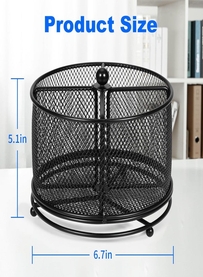 PNEUICALLY Pen Holder for Desk,360° Rotating Mesh Desk Organizer with Large Capacity 4 Compartments,Multi Functional Desk Accessories and Makeup Brush Holder for Office School Home (Black) - Image 2