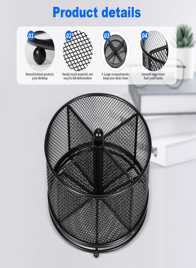 PNEUICALLY Pen Holder for Desk,360° Rotating Mesh Desk Organizer with Large Capacity 4 Compartments,Multi Functional Desk Accessories and Makeup Brush Holder for Office School Home (Black) - Image 5