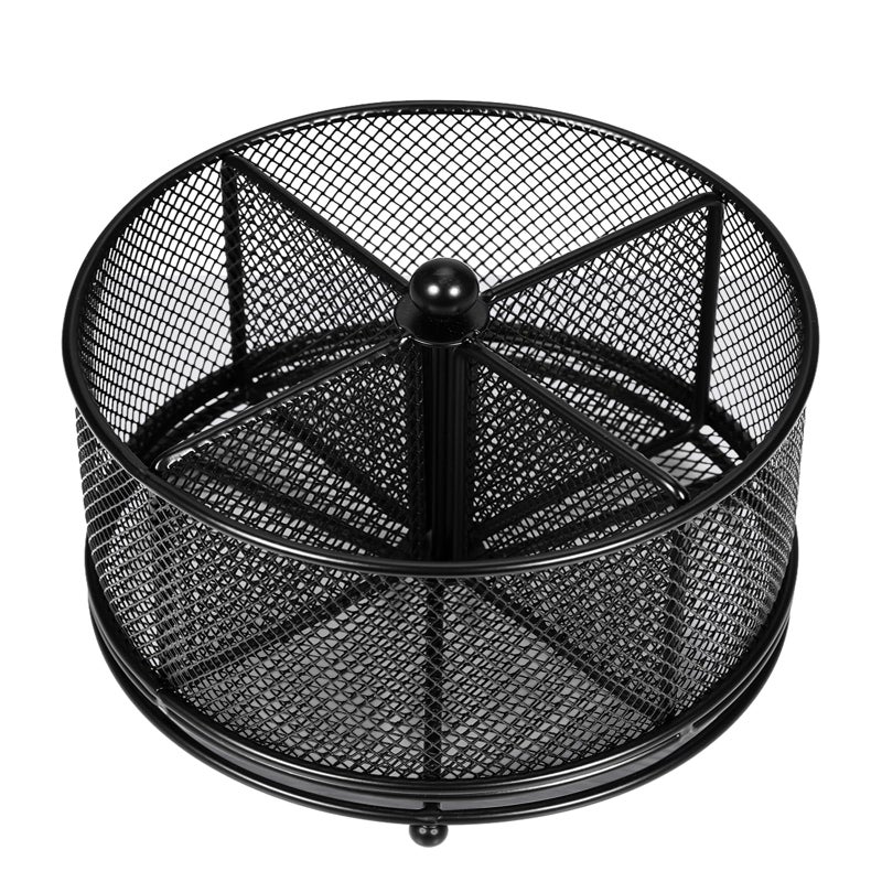 PNEUICALLY Pen Holder for Desk,360° Rotating Mesh Desk Organizer with Large Capacity 4 Compartments,Multi Functional Desk Accessories and Makeup Brush Holder for Office School Home (Black) - Image 1