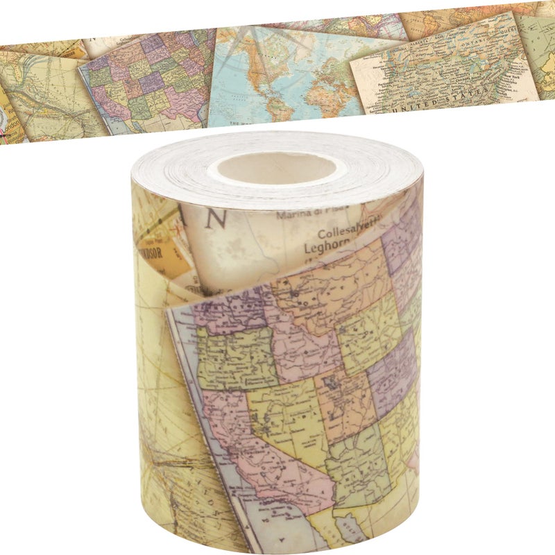 Teacher Created Resources Travel The Map Straight Rolled Border Trim - 50ft - Decorate Bulletin Boards, Walls, Desks, Windows, Doors, Lockers, Schools, Classrooms, Homeschool & Offices - Image 1