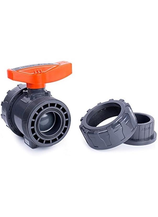 Arabest - 2'' PVC True Union Ball Valve with Full Port, ASTM F1970, EPDM O-Rings and Reversible PTFE Seats, 200 PSI Rating @73F, Grey, 2 inch Socket - Image 1