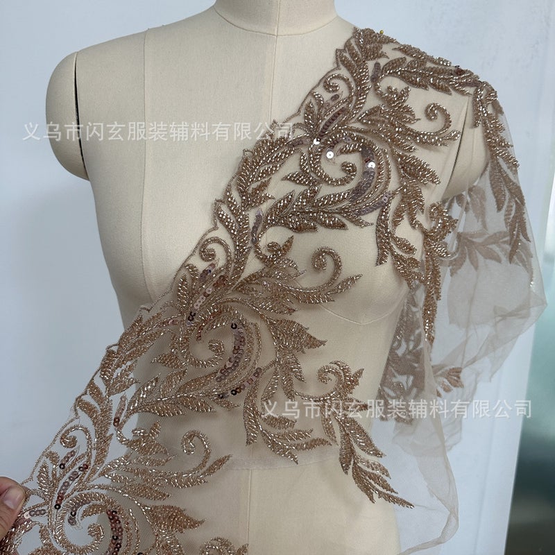 تقليم تطريز الدانتيل المرصع بالخرز للعروس DIY باللون الأزرق الداكن - Image 3