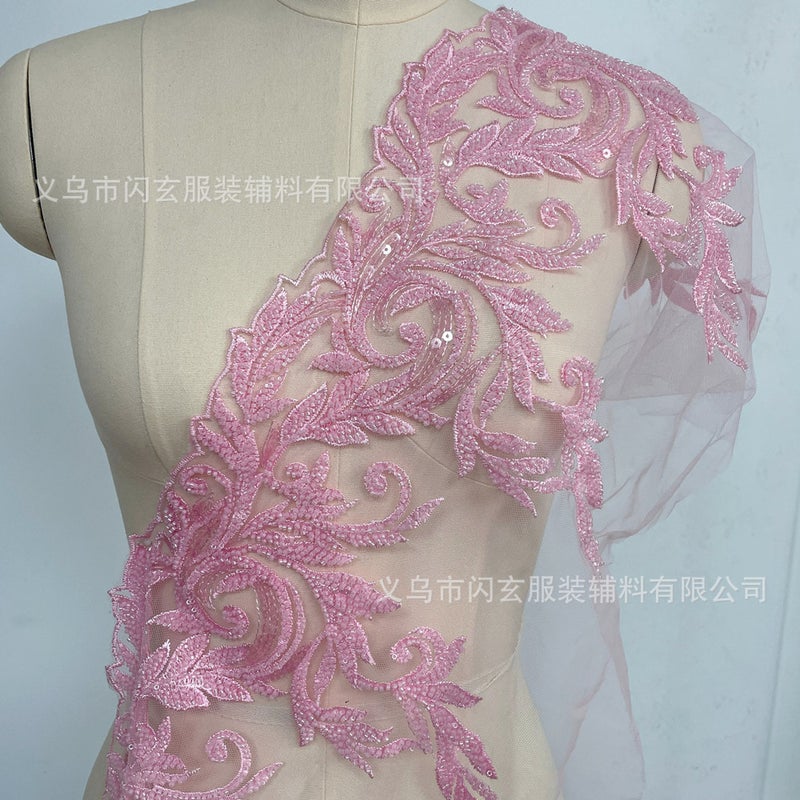 تقليم تطريز الدانتيل المرصع بالخرز للعروس DIY باللون الأزرق الداكن - Image 5