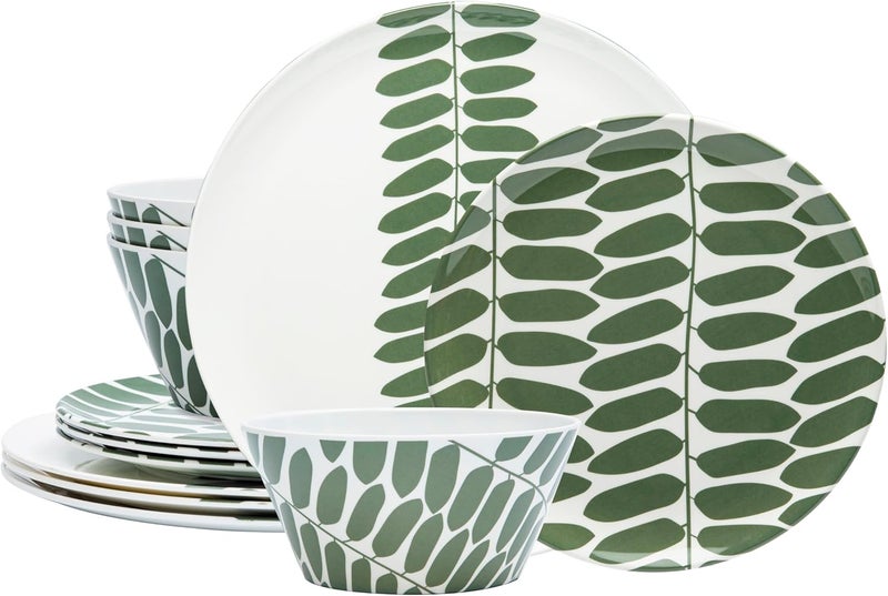 bzyoo 12-Piece Melamine Dinnerware Set - Leaf | Lightweight, Durable, BPA-Free | Dishwasher Safe Dish Set for Indoor & Outdoor Use - Perfect for Camping, BBQs, Kids - Image 1