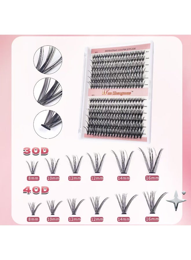 240 قطعة رموش صناعية، طقم تمديد الرموش، عناقيد رموش مع لاصق ورموش، مزيل لاصق الرموش، أداة تطبيق الرموش، طقم رموش فردية، فرشاة رموش، سهل التطبيق في المنزل (طقم 30d+40d). - Image 3
