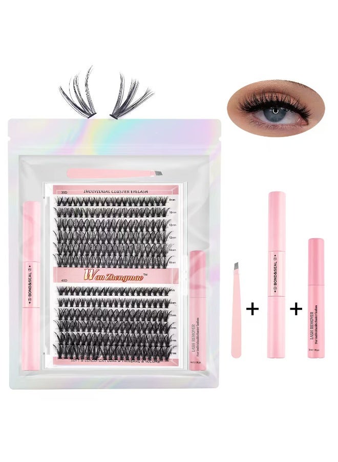 240 قطعة رموش صناعية، طقم تمديد الرموش، عناقيد رموش مع لاصق ورموش، مزيل لاصق الرموش، أداة تطبيق الرموش، طقم رموش فردية، فرشاة رموش، سهل التطبيق في المنزل (طقم 30d+40d). - Image 1