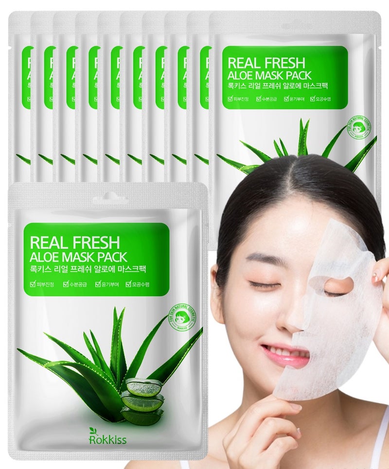 ROKKISS 10PCS Korean Face Mask, Aloe Vera, Soothing & Calming, Natural cosmetics - Image 1