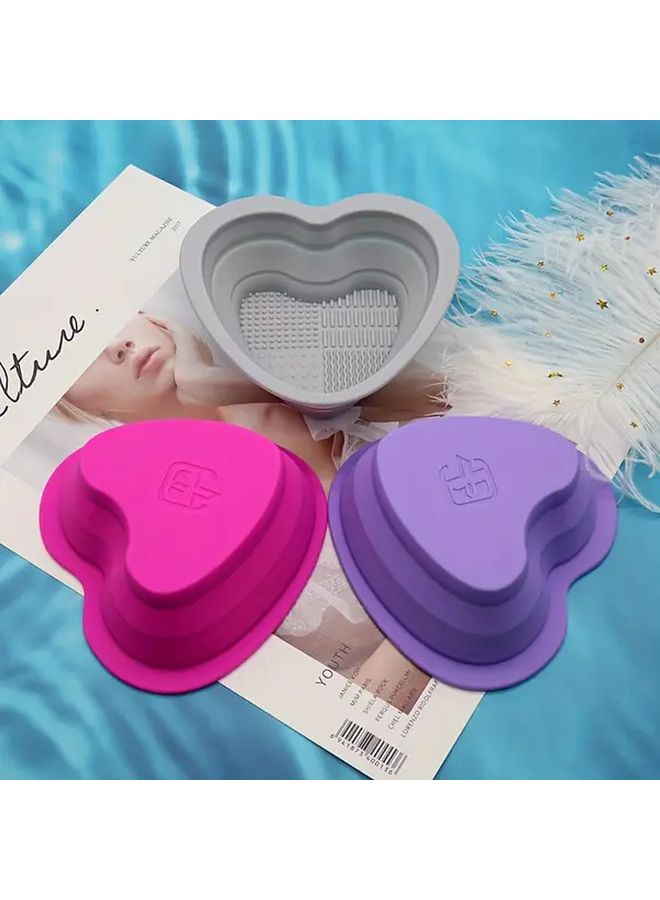 Light Purple Foldable Silicone Heart Makeup Brush Cleaning Box For Beauty Tools - Image 4