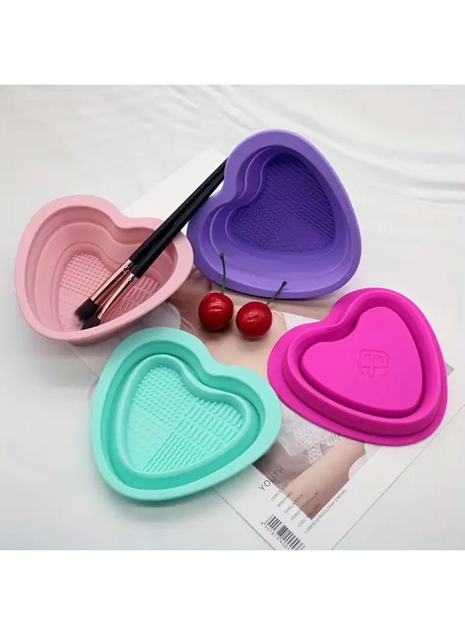 Light Purple Foldable Silicone Heart Makeup Brush Cleaning Box For Beauty Tools - Image 3
