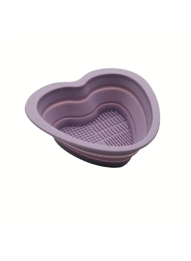 Light Purple Foldable Silicone Heart Makeup Brush Cleaning Box For Beauty Tools - Image 1