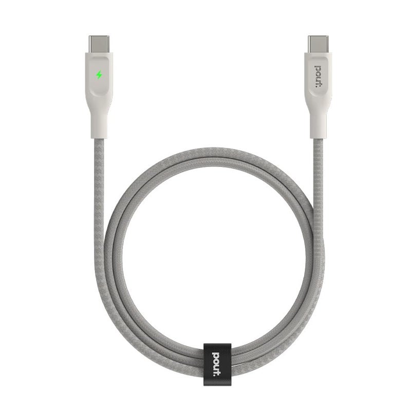 POUT ElectroBoost Thunderbolt LED 100W PD 3.0 USB-C to USB-C Cable â€“ Nylon-Braided Fast Charging & Data Cable with Real-Time LED Status Indicator, E-Marker Chip, 480Mbps Transfer â€“ 4ft, Almond Sand - Image 2