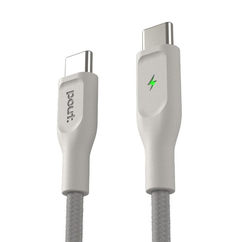POUT ElectroBoost Thunderbolt LED 100W PD 3.0 USB-C to USB-C Cable â€“ Nylon-Braided Fast Charging & Data Cable with Real-Time LED Status Indicator, E-Marker Chip, 480Mbps Transfer â€“ 4ft, Almond Sand - Image 1