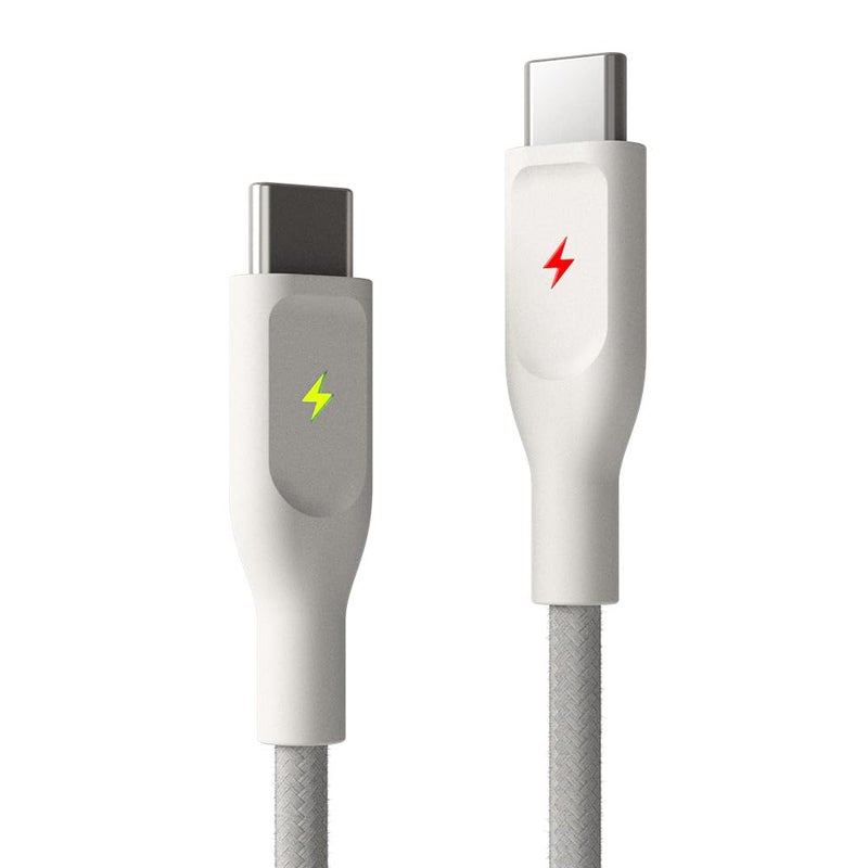 POUT ElectroBoost Thunderbolt LED 100W PD 3.0 USB-C to USB-C Cable â€“ Nylon-Braided Fast Charging & Data Cable with Real-Time LED Status Indicator, E-Marker Chip, 480Mbps Transfer â€“ 4ft, Almond Sand - Image 3