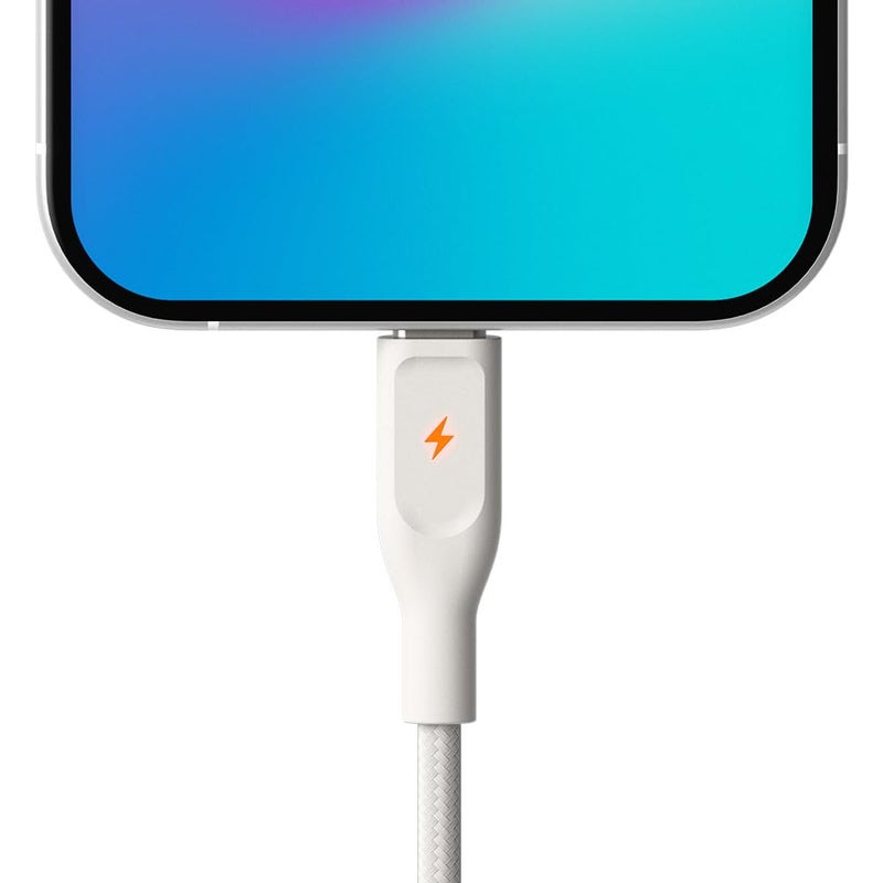 POUT ElectroBoost Thunderbolt LED 100W PD 3.0 USB-C to USB-C Cable â€“ Nylon-Braided Fast Charging & Data Cable with Real-Time LED Status Indicator, E-Marker Chip, 480Mbps Transfer â€“ 4ft, Almond Sand - Image 4