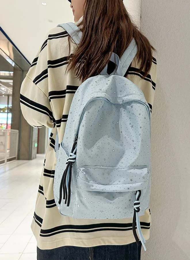 Take Two Blue Embellished Zip Closure Backpack