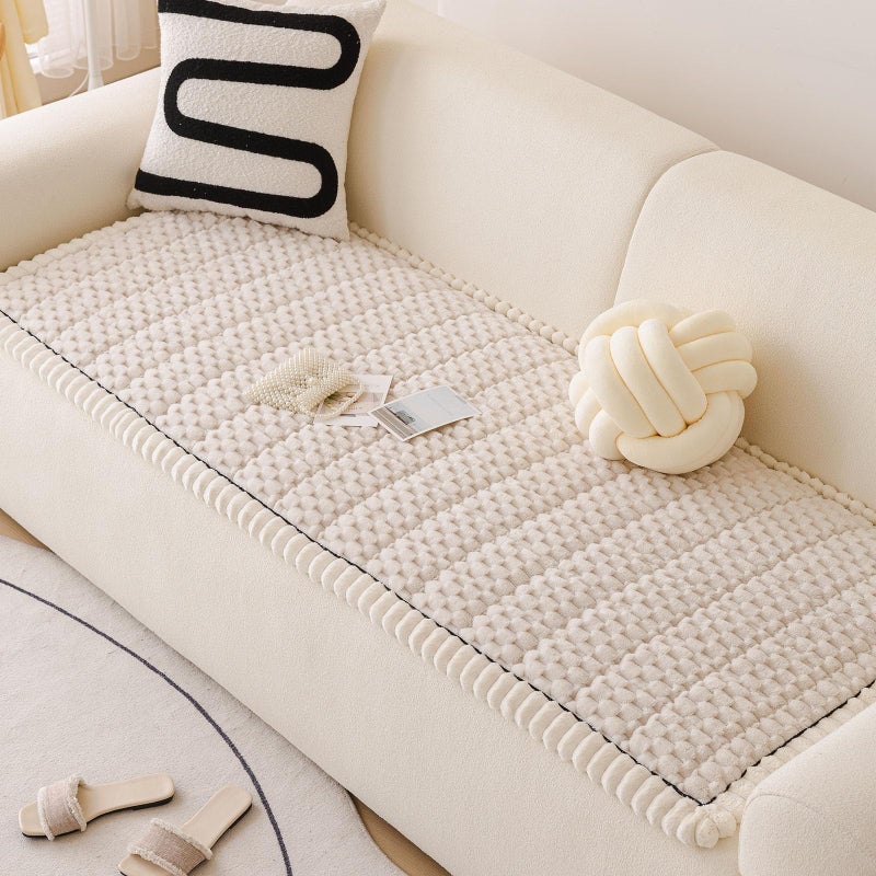 XSlive Faux Fur Couch Cover for Dogs Washable, Soft Cozy Non Slip Sectional Sofa Cover, Pet Couch Covers for 3 Cushion Sofa L Shaped, Furniture Protector for Pets Kids(Ivory,28"x59") - Image 5